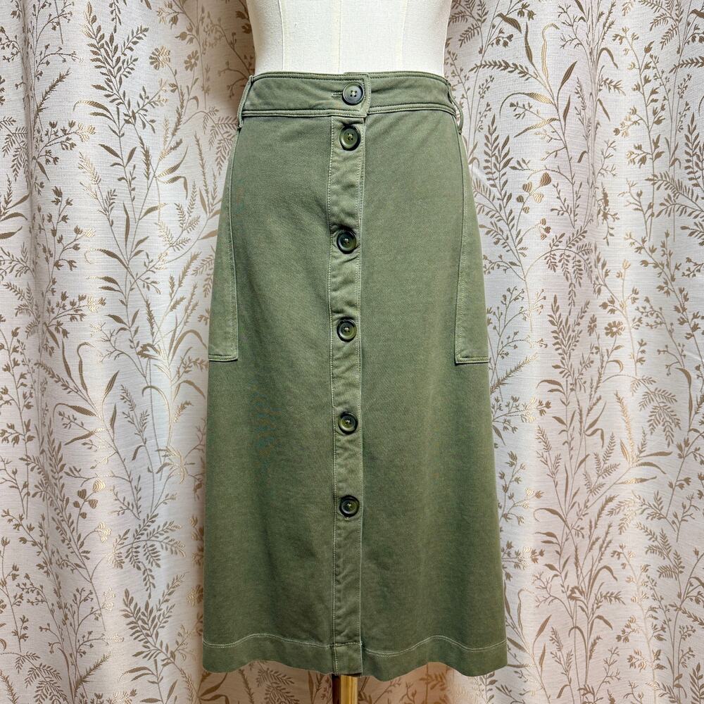 SONOMA Green Button Front Utility Midi Skirt Womens XL Prairie Cottagecore Boho - Picture 2 of 14